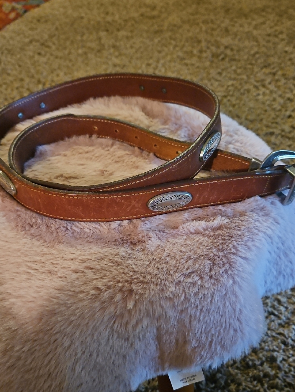 Brown Leather Men’s Belt with Decorative Silver Conchos 49"